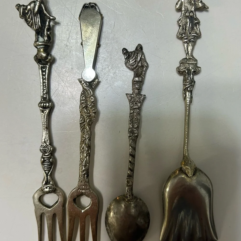 Vintage sugar spoon and olive fork lot of 4